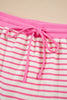 Pink Stripe Collared V Neck Drop Shoulder Pullover and Skort 2pcs Outfit