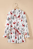 White Christmas Fashion Print Velvet Trim Bow Knot Pajama 2pcs Short Set