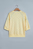 Gray Polka Dot Print Piping Trim 3/4 Sleeve Relaxed Top