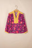 Rose Contrast Placket Split V Neck Floral Blouse