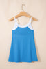 Dusk Blue Color Block Edge Ribbed Pocketed Lined Swim Dress