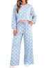 Pink Polka Dot Contrast Trim Long Sleeve Top Drawstring Shift Pants Set