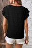 Black Textured Ruffled Sleeve Round Neck Top