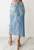 Myosotis Irregular Distressed Bottom Denim Midi Skirt