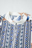 Sky Blue Plus Size Boho Print Split Neck Long Sleeve Mini Dress
