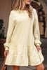 Beige Double Tiered Ruffle Hem Long Sleeve Loose Mini Dress