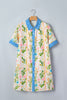 Multicolour Floral Print Striped Trim Button Down Shift Dress