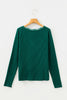 Skobeloff Lace Neckline Button Decor Lettuce Edge Long Sleeve Ribbed Top