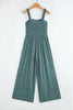 Green Floral Print Smocked High Waist Square Neck Jumpsuit