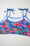 Blue Fashion Print Tied Straps Crop Vest and High Waist Plus Size Bikini