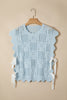 Bonbon Pointelle Knit Patterned Scalloped Trim Short Sleeve Sweater