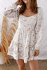Pink Floral Print Long Sleeve Ruffle Detail Flared Mini Dress