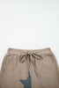 Khaki Retro Star Print Loose Long Sleeve Drawstring Wide Leg 2pcs Lounge Set
