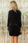 Evergreen Velvet High Neck Tiered Ruffle Mini Dress