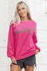Rose Red Lucky Clover Embroidered Loose Pullover Sweatshirt