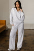 Bright Pink Polo Collar V Neck Pullover and Drawstring Sweatpants Set