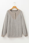 Light Grey Color Contrast Ribbed Loose Fit Long Sleeve Top