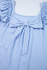Beau Blue Textured Bow Knot Frilled Butterfly Sleeve Blouse