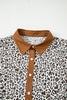 Khaki Plus Size Button V Neck Leopard Print Puff Sleeve Loose Mini Dress