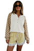 Khaki Polka Dot Contrast Long Sleeve Button V Neck Sweater