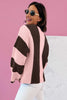 Fushia Striped Color Block Thermal Textured Knit Drop Shoulder Sweater