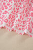 Pink Stripe Ruffled Trim V Neck Leopard Print Short Sleeve Blouse