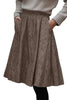Brown Solid Color Textured Pleated Midi Skirt