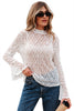White Sheer Lace Bell Sleeve Mock Neck Blouse