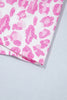 Pink Abstract Leopard Print Tie Waist Puff Sleeve Mini Shirt Dress