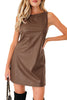 Coffee Vegan Leather Sleeveless Mini Dress