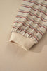 Parchment Striped Raglan Sleeve Notched Neck Raw Edge Plus Size Jumper