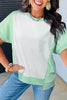 Light Green Color Block Exposed Seam Crew Neck T Shirt