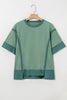 Smoke Green Half Sleeve Raw Seam High Low Side Split Top