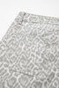 Gray Leopard Frayed Edge Wide Leg High Waist Jeans