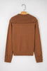 Chestnut Collared V Neck Ribbed Edge Sexy Elegant Sweater