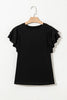 Black Layered Ruffle Short Sleeve Round Neck Top