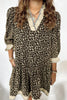 Black Leopard Print Striped Color Block Trim V Neck Bracelet Sleeve Mini Dress