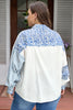 Sky Blue Leopard Striped Patchwork Casual Plus Shirt