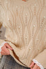 Smoke Gray Pearl Beaded Pointelle Knit V Neck Lace Patchwork Sleeve Sweater