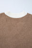 Khaki Houndstooth Color Block V Neck Raw Edge Button Front Cardigan