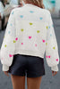 Multicolour Heart Pattern Colorblock Knit High Neck Baggy Sweater