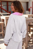 Light Grey 2pcs Contrasted Trim Frilled Collar Drop Shoulder Pullover Drawstring Pant Set