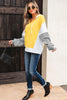 Yellow Stripe Color Block Drawstring V Neck Loose Fit Hooded Top
