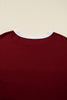 Red Dahlia Cheerful Daisy Flower Patched Round Neck Long Sleeve Top