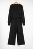Black Textured Chest Pocket Long Sleeve Top 2Pcs Pants Set