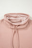 Pale Chestnut Horizontal Twist Ribbed Drawstring Cowl Neck Knit Top