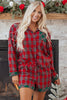 Red Plaid Contrast Patched Christmas Holiday Long Sleeve Shirt and Short 2pcs Pajama Set