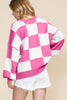 Fiery Red Checkered Bishop Sleeve Sweater