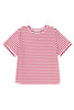 Red Stripe Plus Size Scalloped Trim Round Neck Short Sleeve Top