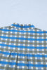 Sky Blue Plaid Long Sleeve Frilled Detail Half Button Blouse
